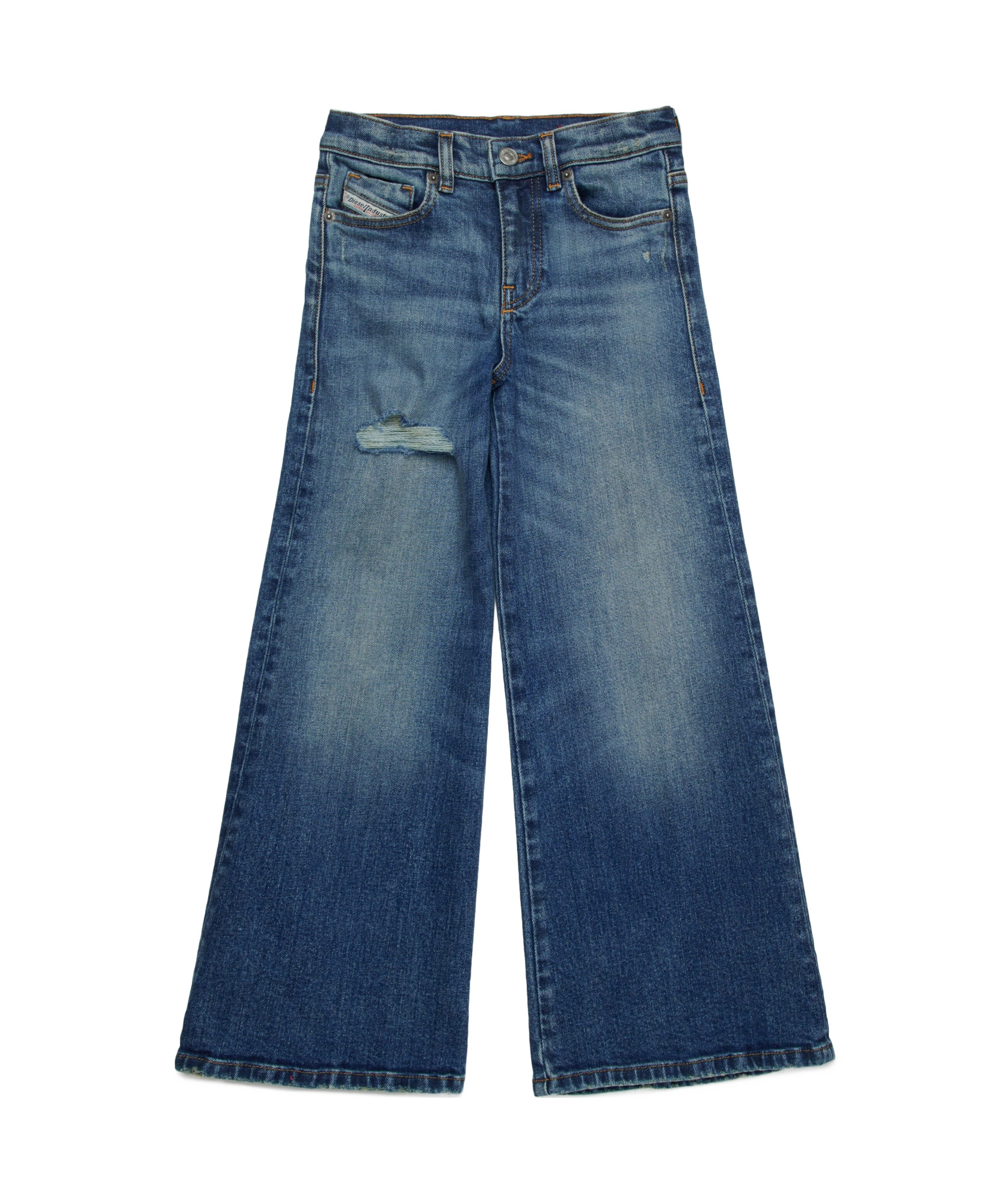 Diesel Mid Blue Flare Jeans With Distressing In Blue