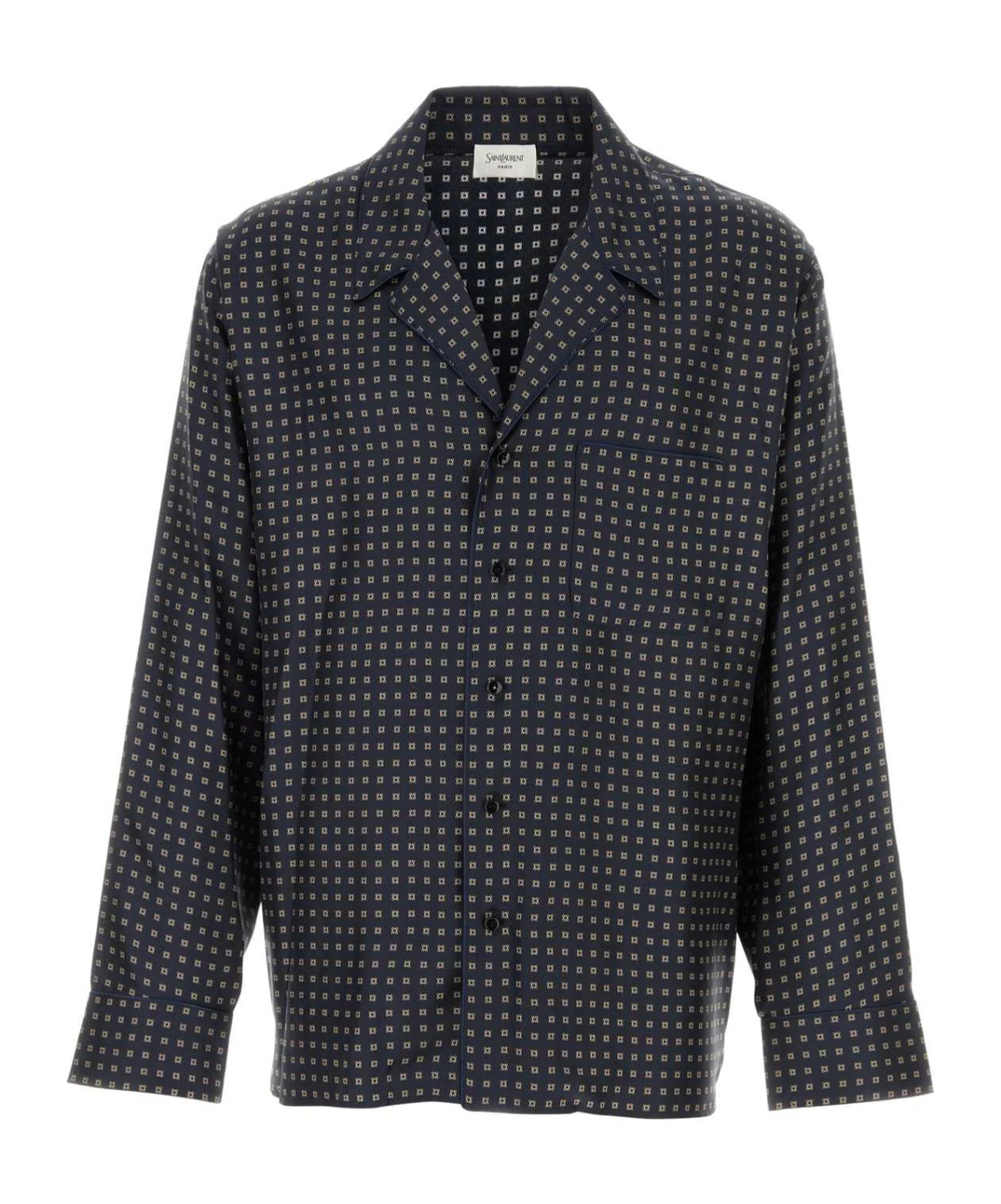 Saint Laurent Silk Shirt With All-over Embroidery Pattern In Black