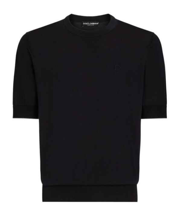 Dolce & Gabbana Silk Round-neck Sweater With Dg Embroidery In Black