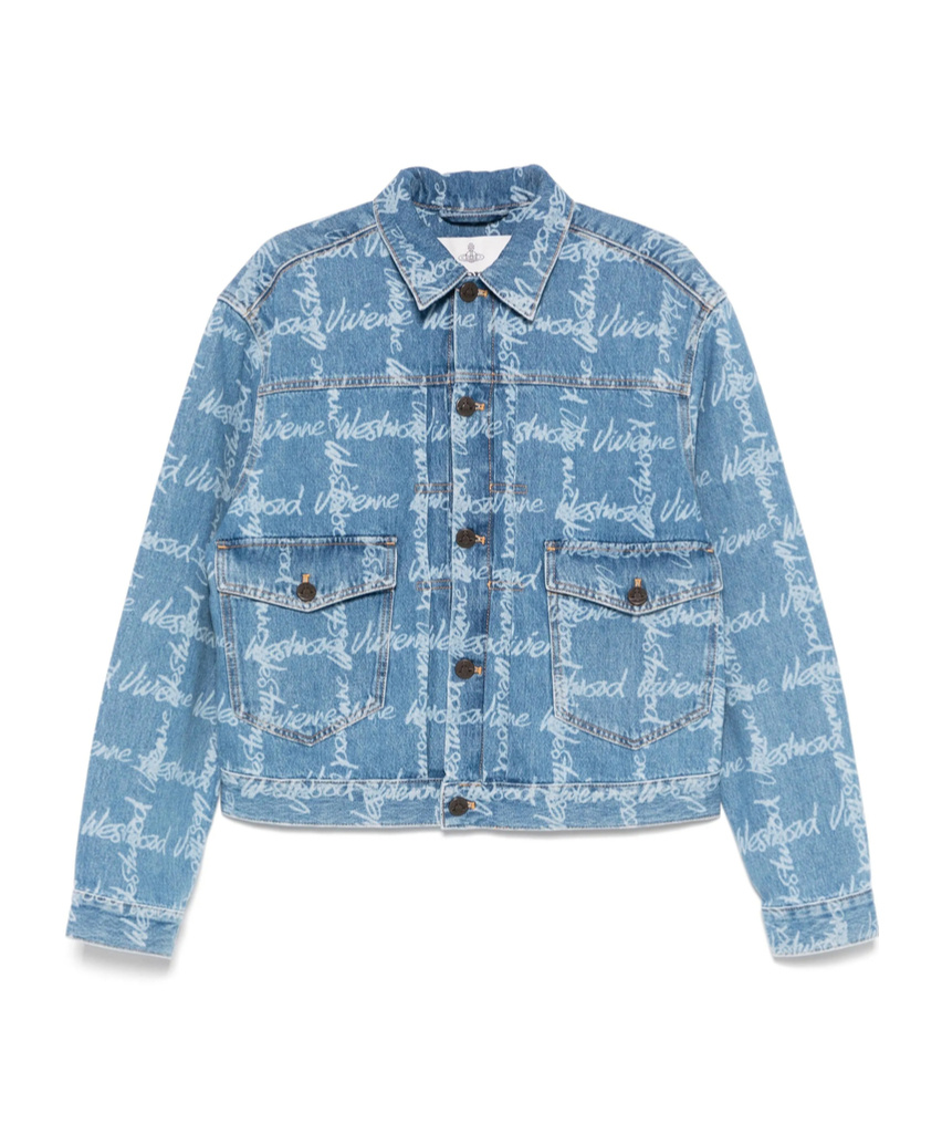Vivienne Westwood Light Blue Denim Jacket With Logo Print And Tailored Details In Blue
