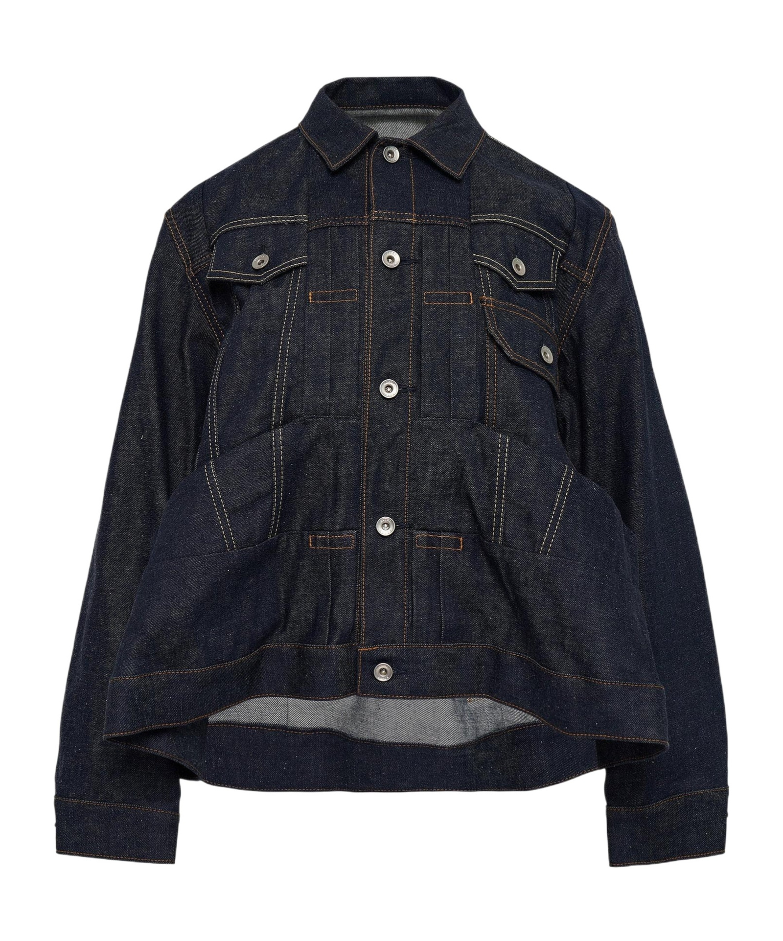 Sacai Navy Pleated Denim Jacket In Blue