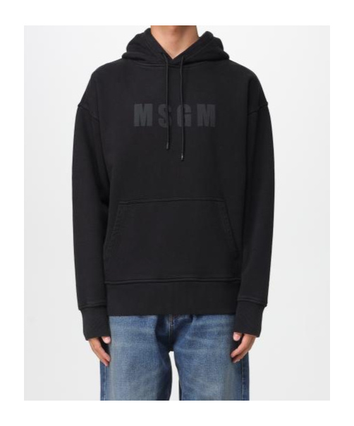 Msgm Logo Printed Drawstring Hoodie In Black