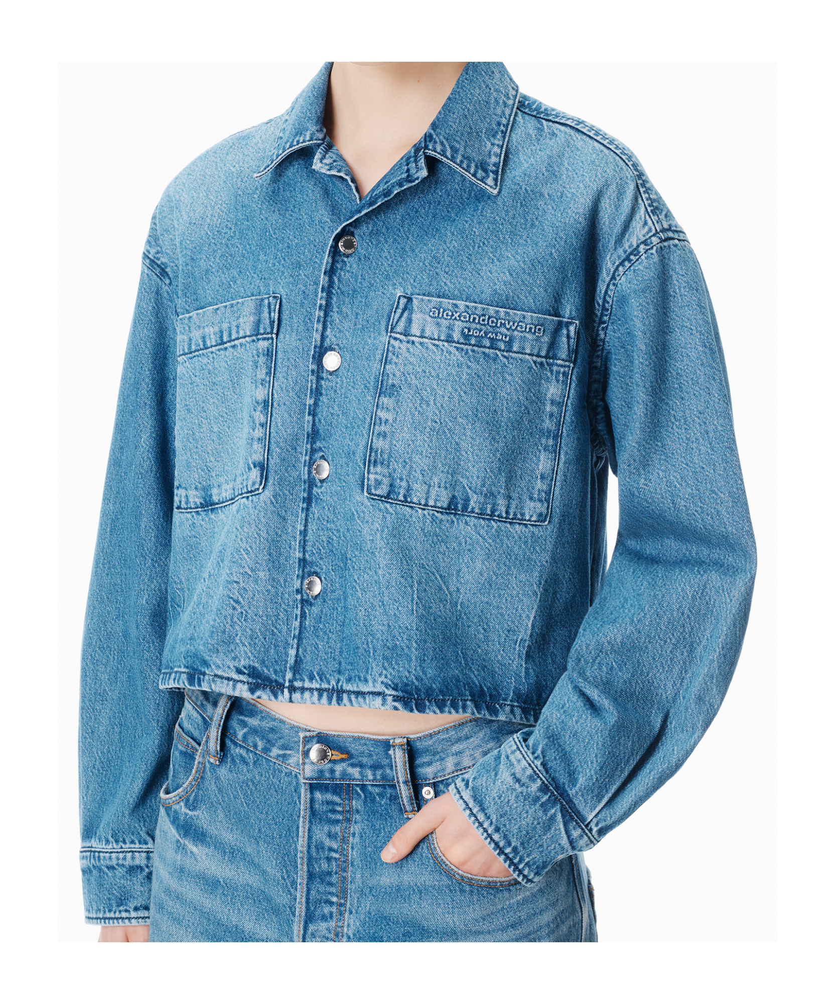 Alexander Wang Cropped Long Sleeve Shirt In Blue