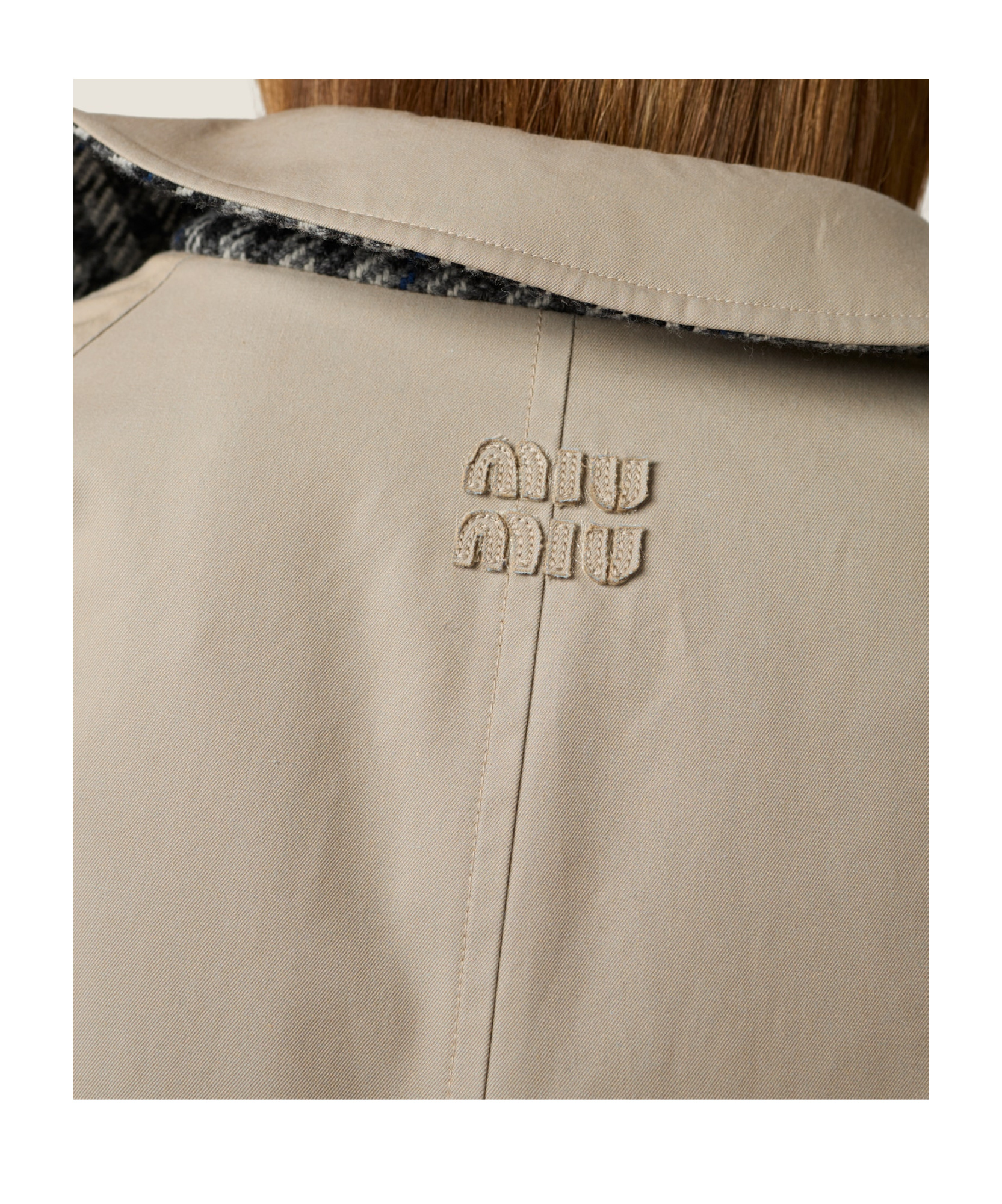 Miu Miu Reversible Twill And Check Trench Coat In Neutral