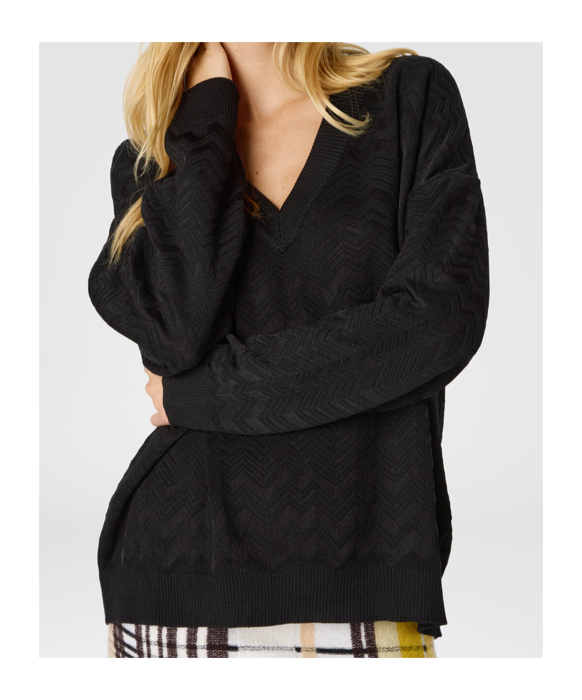 Missoni Oversize-pullover Mit V-ausschnitt Und Chevronmuster In Black