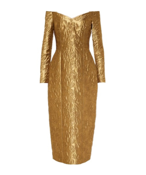 Emilia Wickstead Burleigh Off-the-shoulder Metallic Floral-brocade Midi Dress In Gold