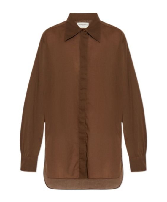 Officine Generale Button-down Cotton Shirt In Brown