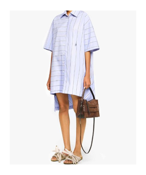 Jw Anderson J. W. Anderson Patchwork Cotton Shirt Dress With Asymmetric Hem In White