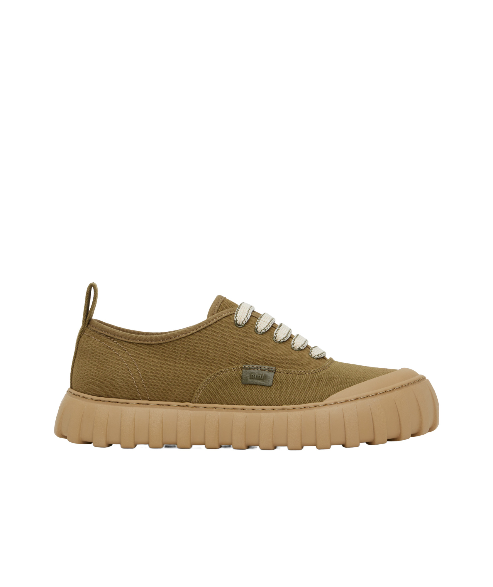 Ami Alexandre Mattiussi Khaki Cotton Low Top Tempo Canvas Sneakers In Green