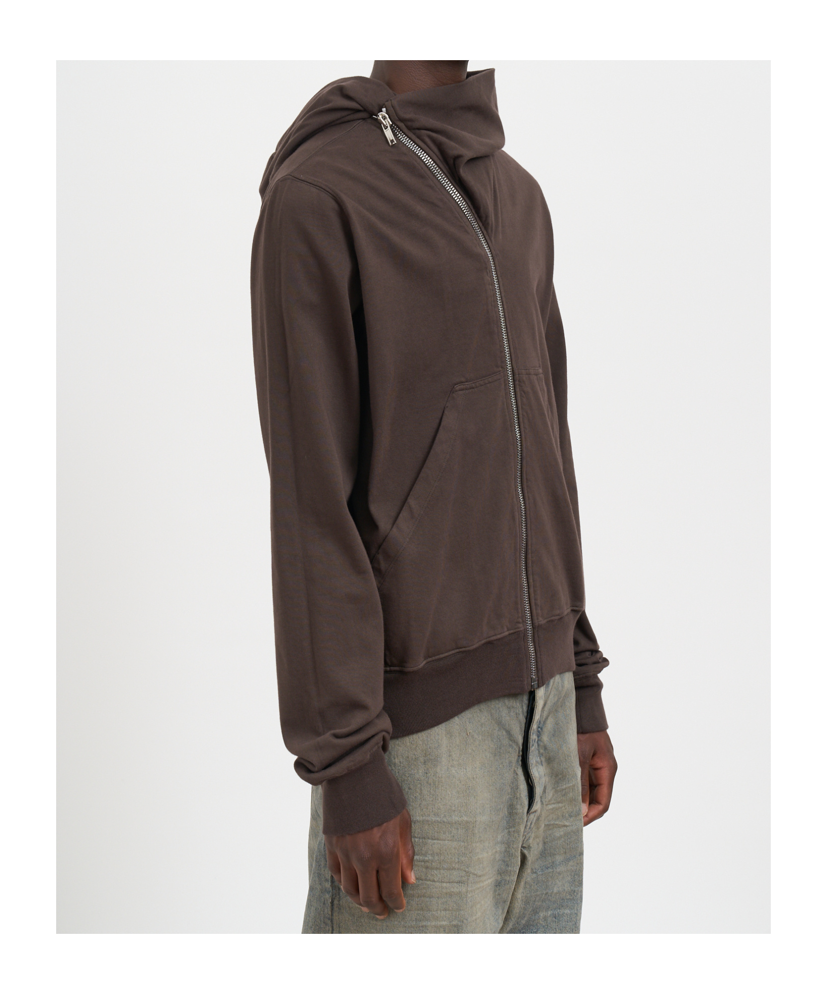 Rick Owens Drkshdw Asymmetric Zip-fastening Hoodie In Brown