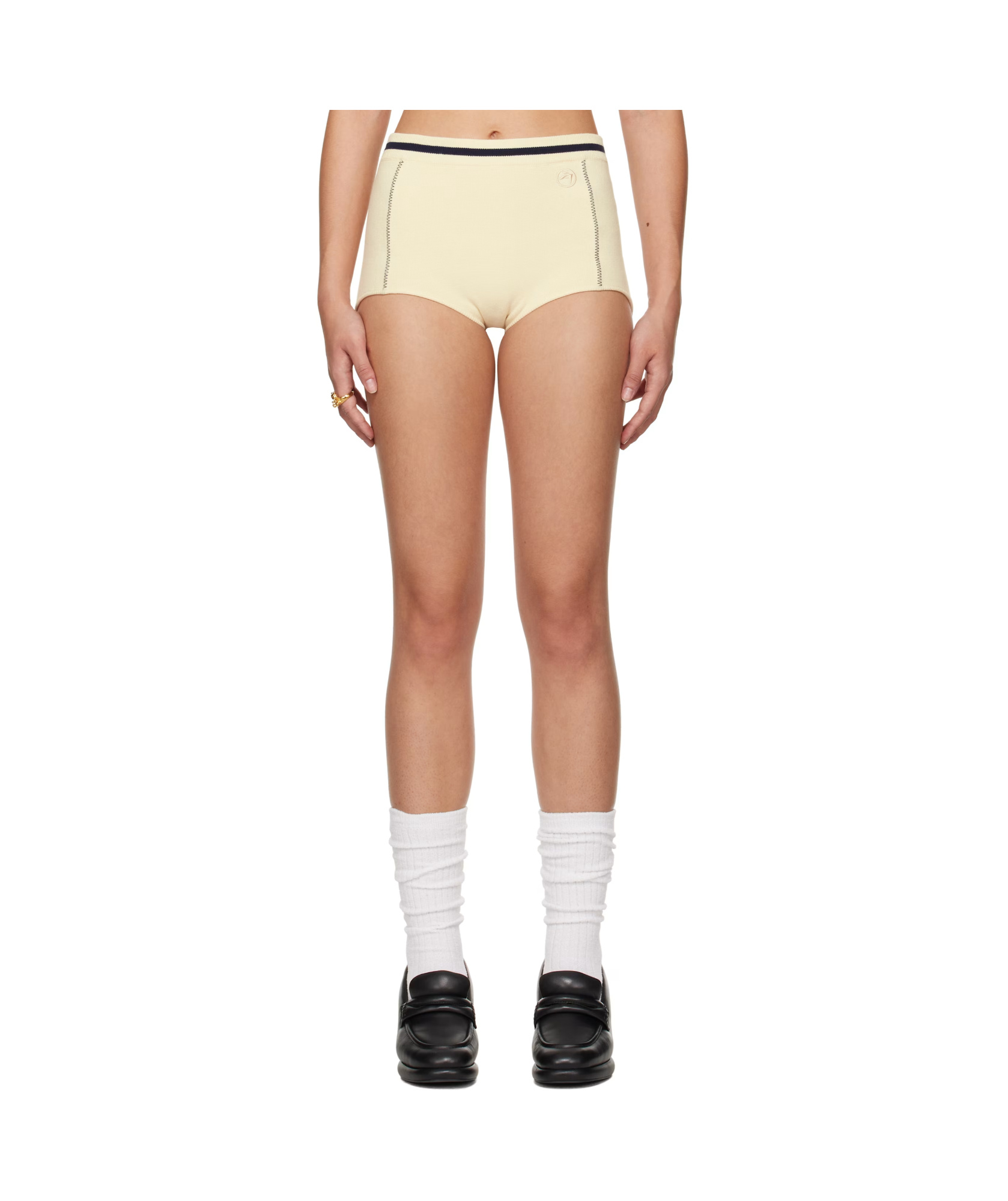 Ambush Off-white Contrast Stitch Culotte Shorts In Yellow
