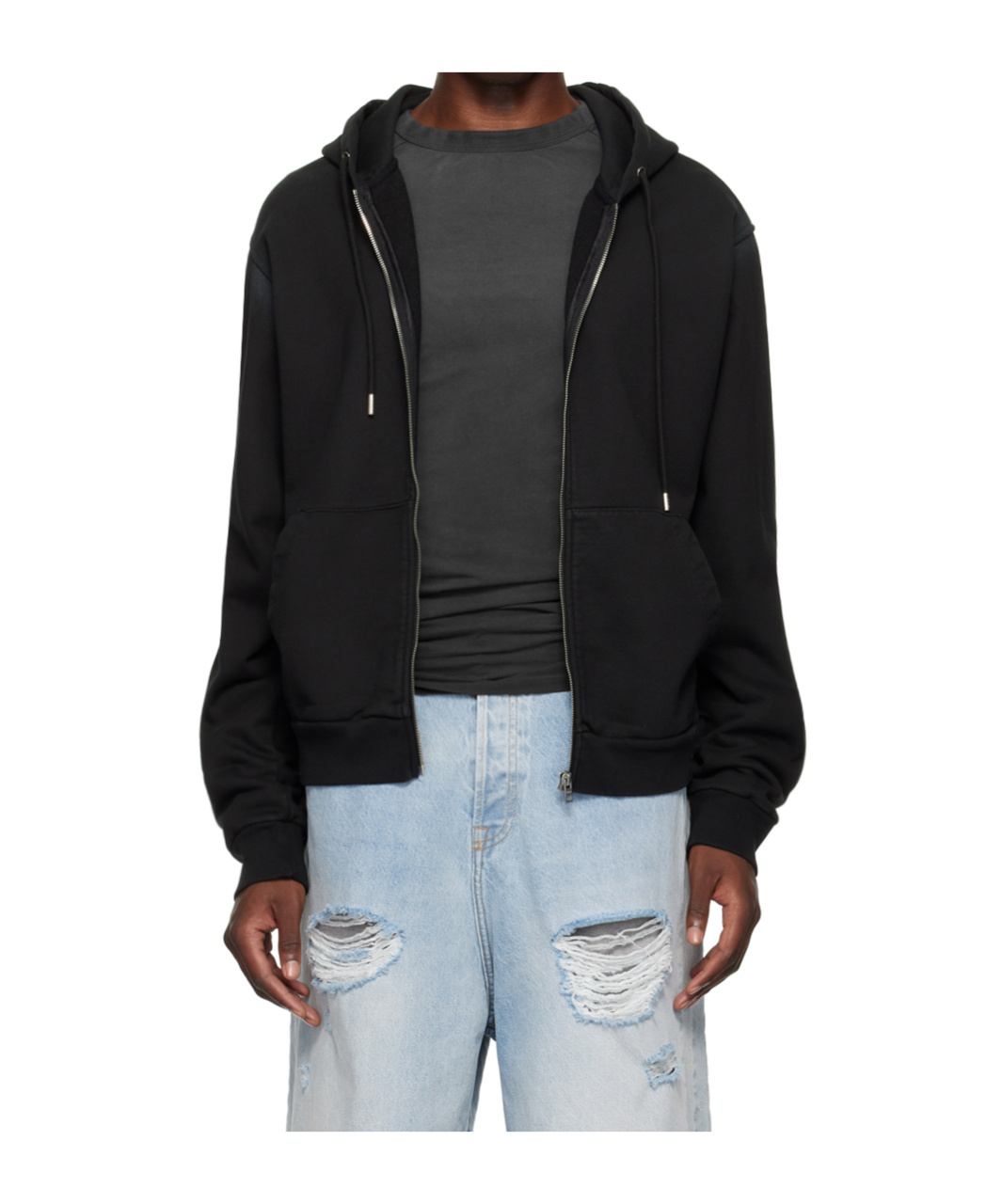 We11 Done Zippered Hooded Sweatshirt In Black