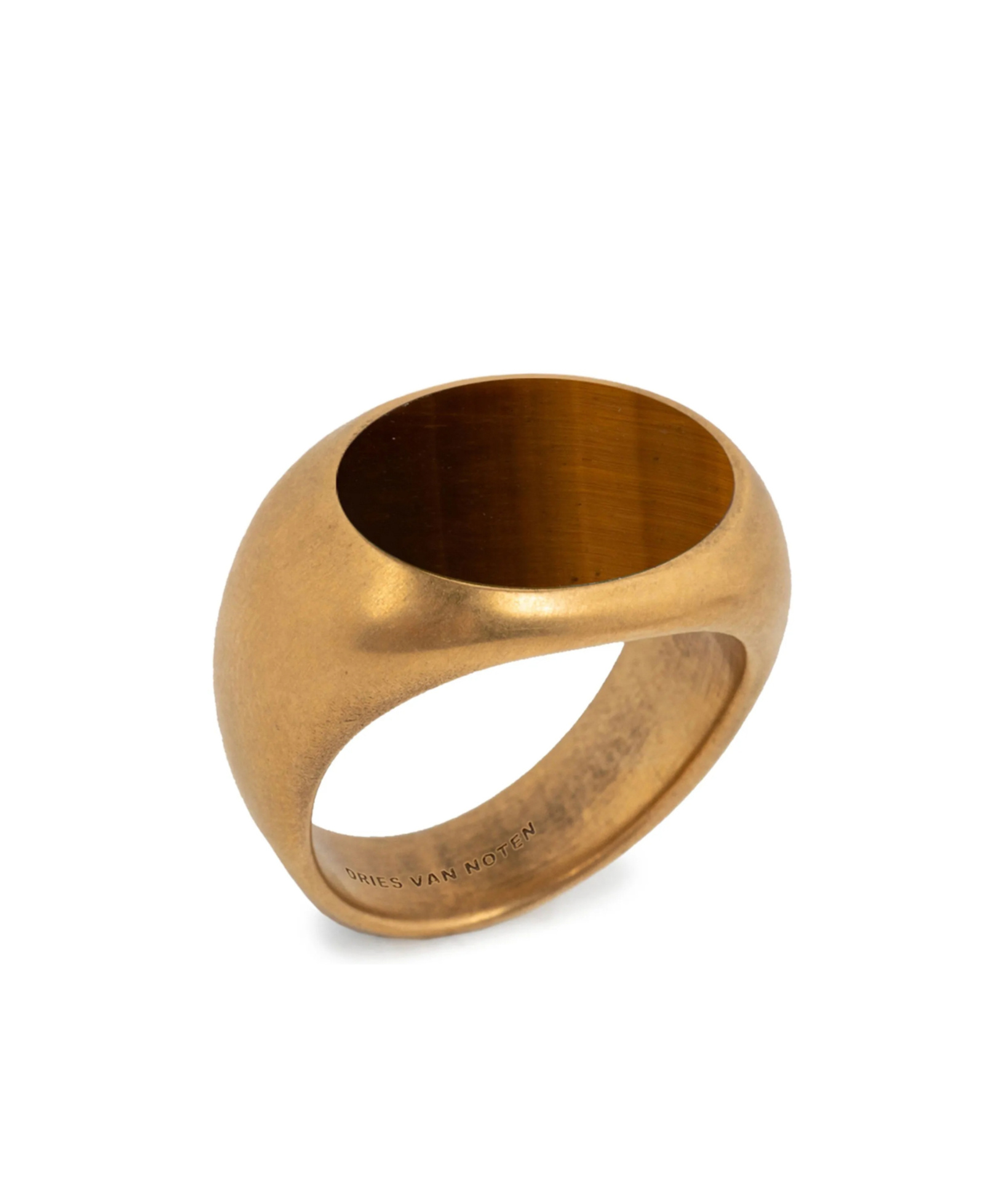 Dries Van Noten Oval Stone Smooth Finish Signet Ring In Gold