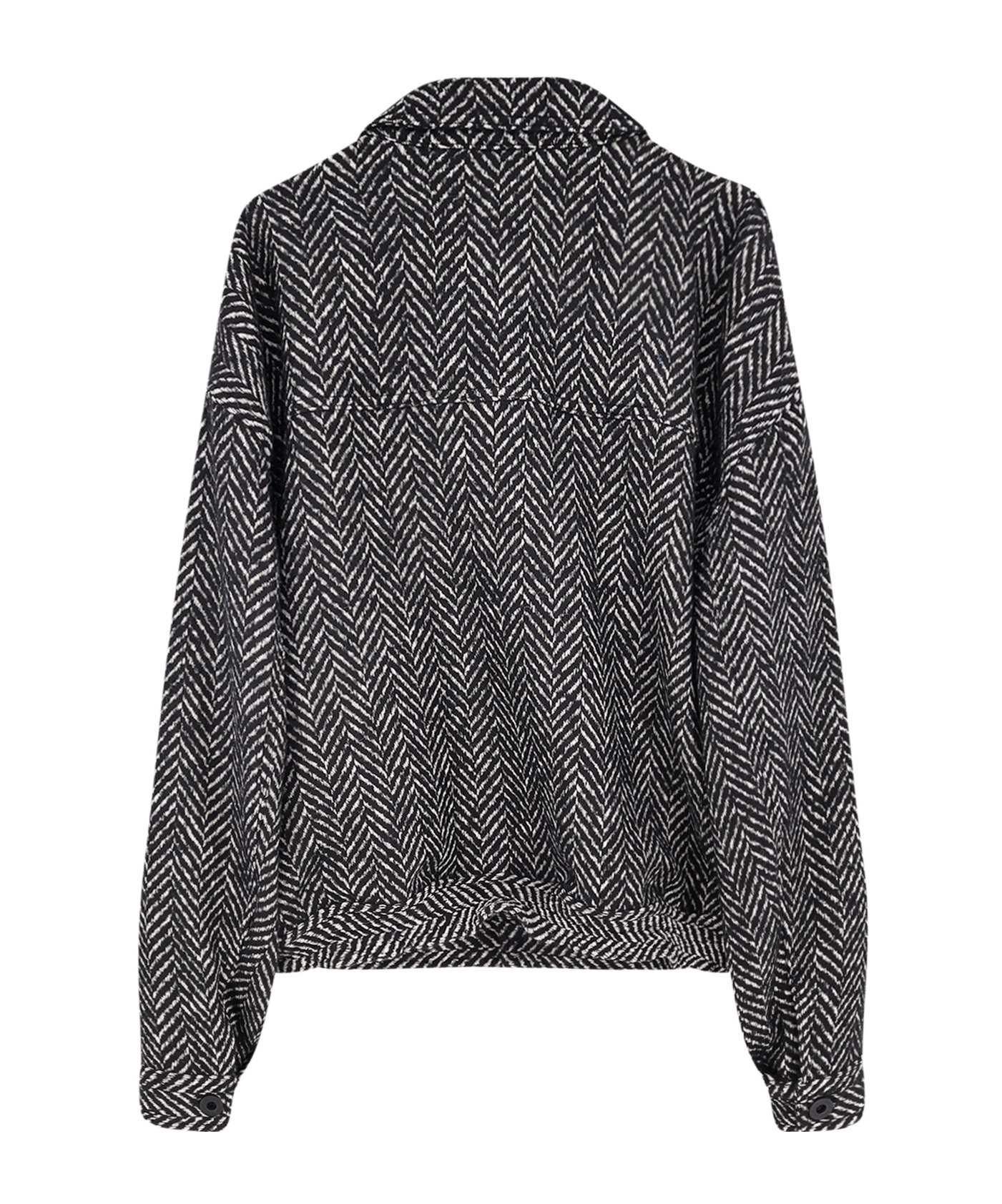 Pence Herringbone-pattern Buttoned Jacket In Black