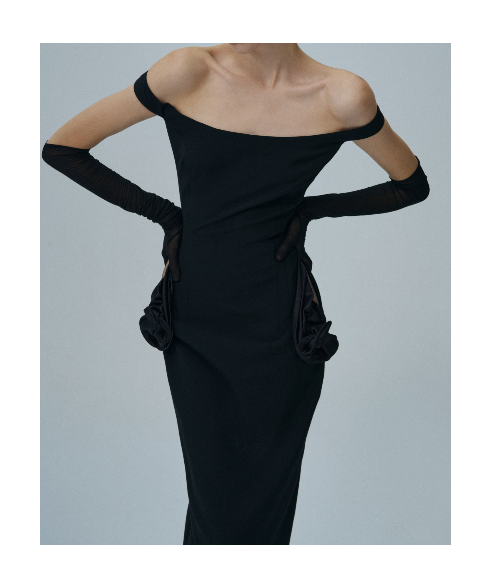 Magda Butrym Floral Side Cut Out Midi Dress In Black In Black