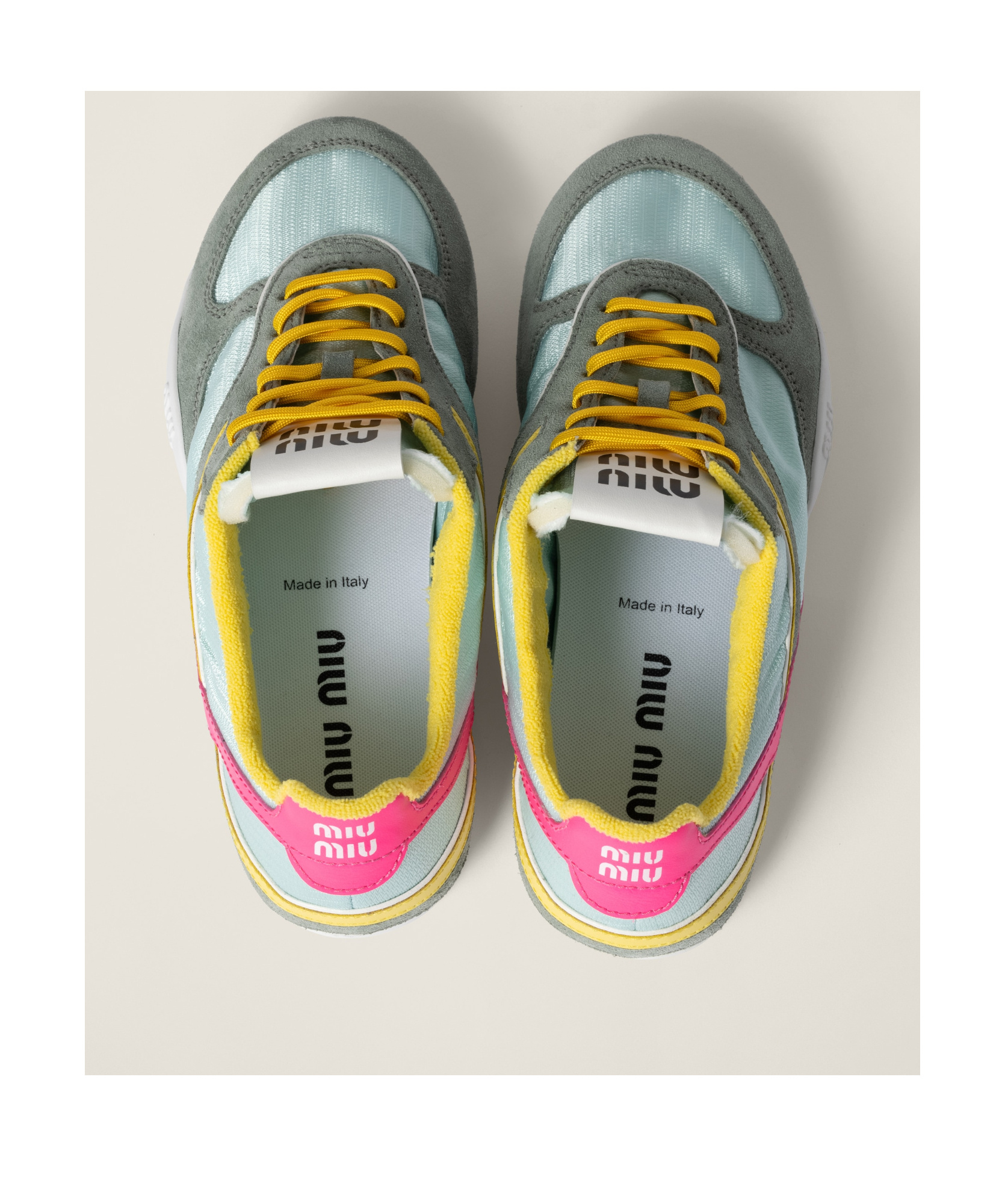 Miu Miu Gymnasium Tech-nylon And Suede Sneakers In Fennel/fuchsia