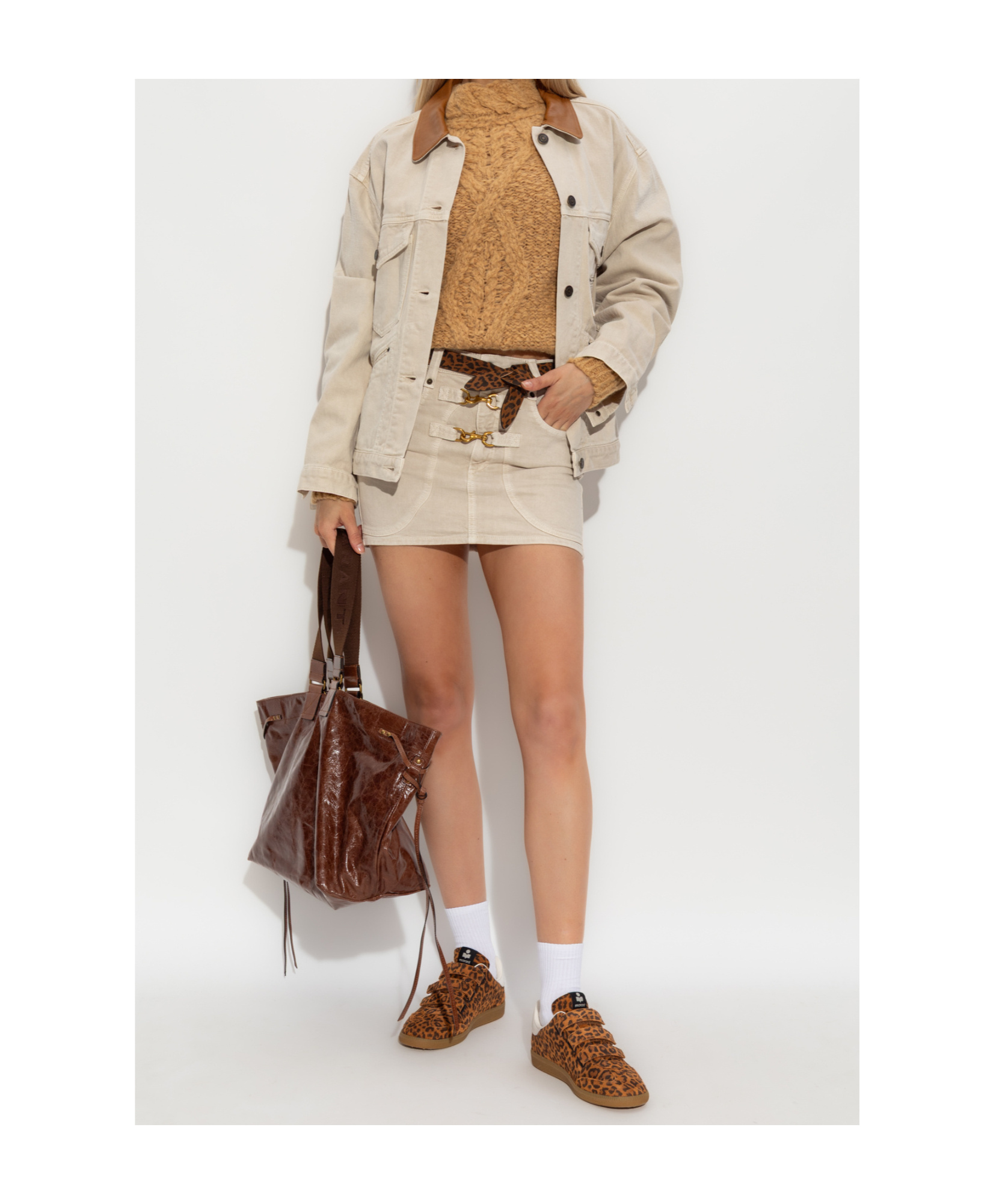 Isabel Marant Paulina Embellished Denim Mini Skirt In White