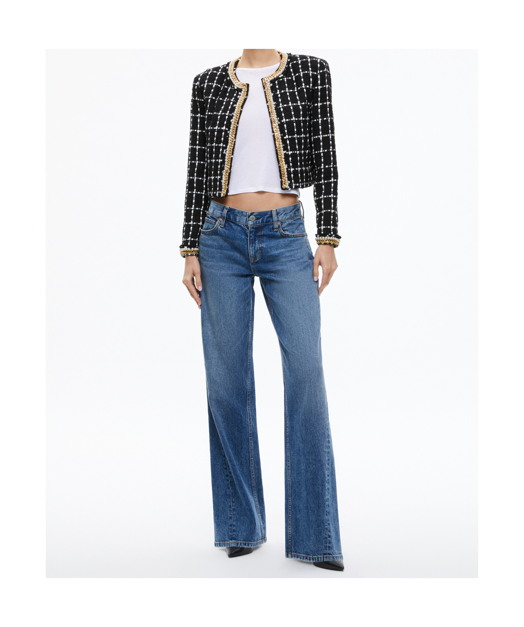 Alice And Olivia Chain Decorated Tweed Jacket In Black