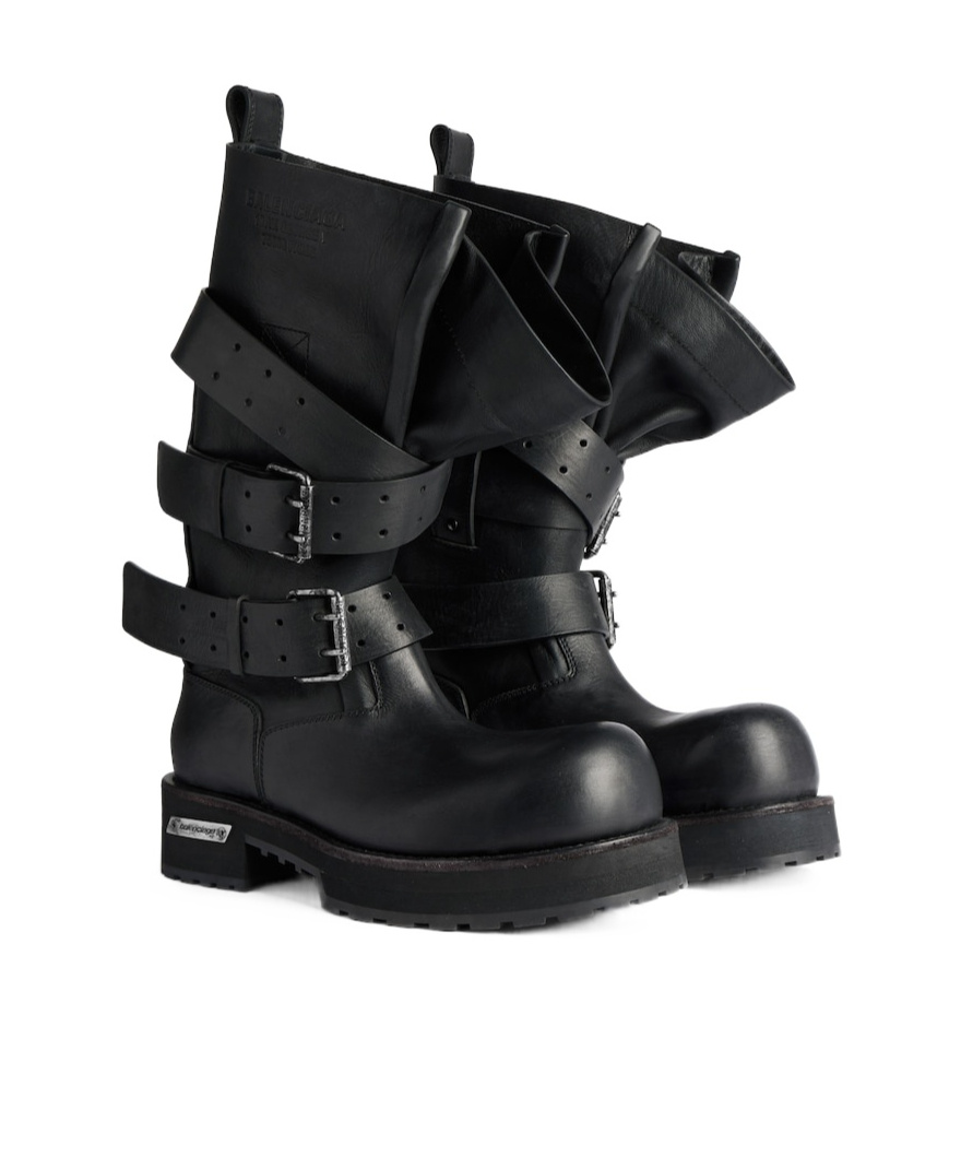 Balenciaga Mid-calf Leather Boots Rubber Sole In Black
