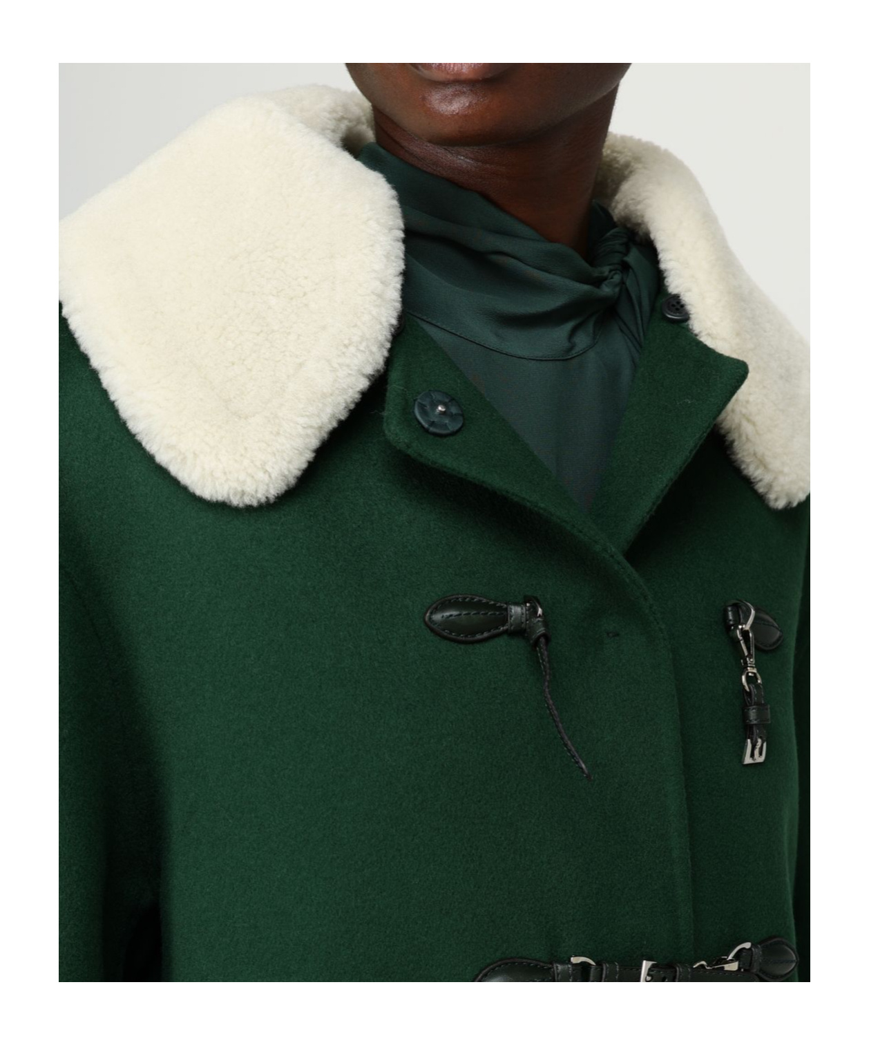 Ermanno Scervino Shearling-collar Hooded Coat In Green