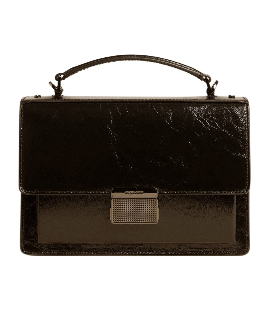 GOLDEN GOOSE VENEZIA BAG IN BLACK METALLIC LEATHER WITH BLACK DETAILS