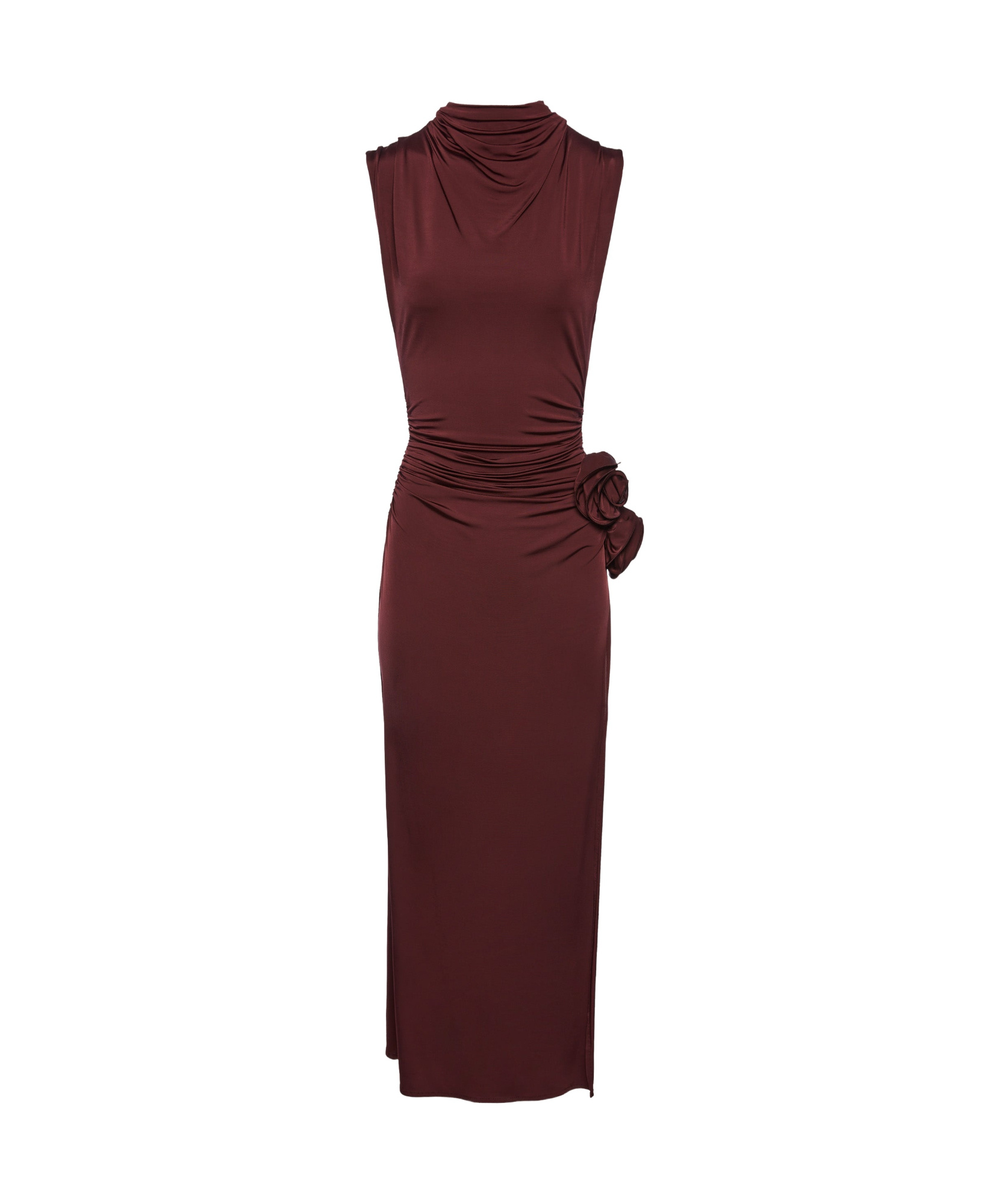 Magda Butrym Burgundy Draped High Neck Midi Dress In Brown