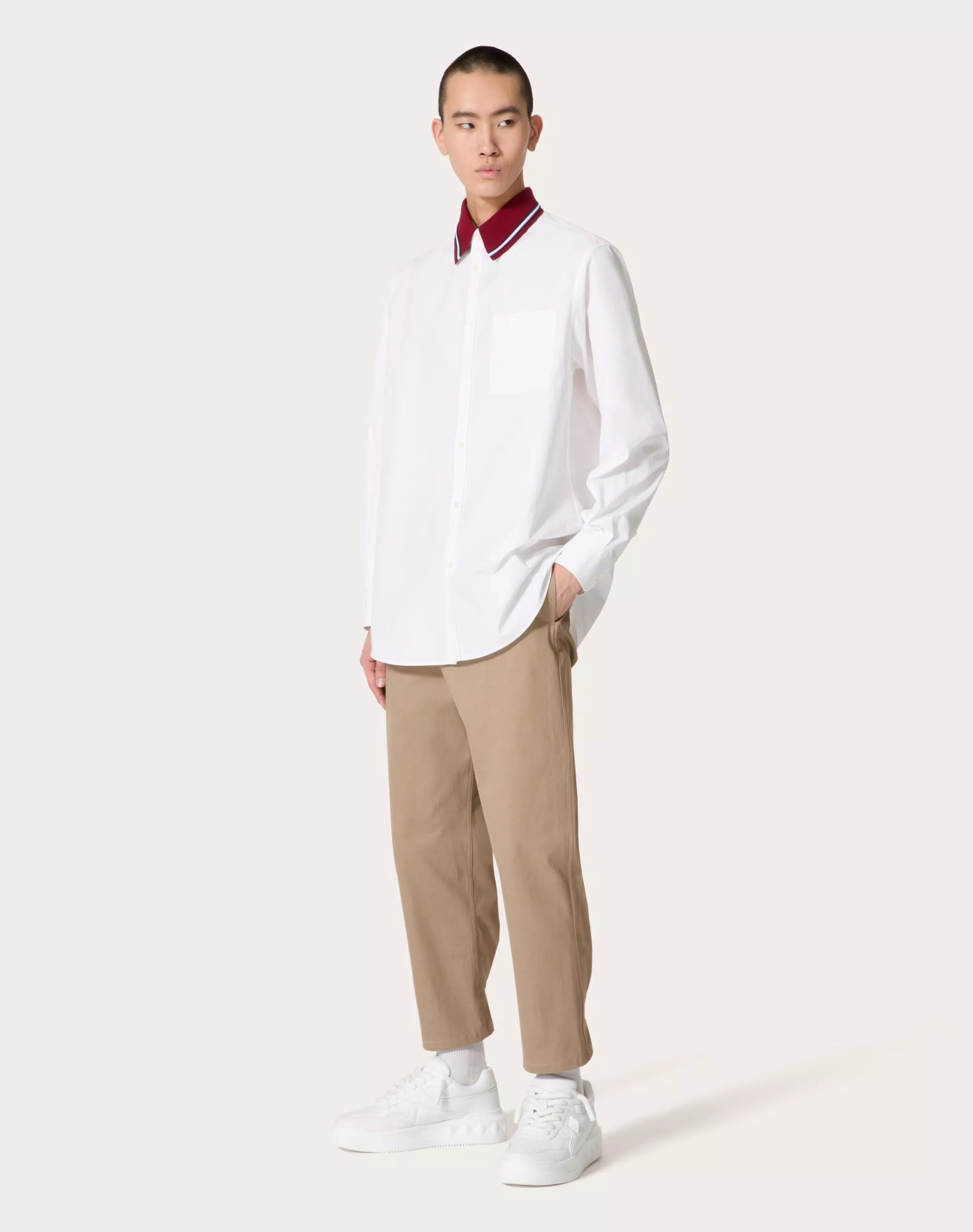 Valentino Long-sleeved Cotton Poplin Shirt With Embroidery In White
