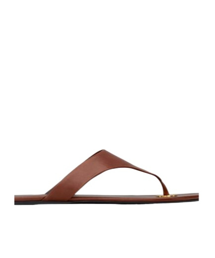 Saint Laurent Leather Thong Slides In Brown