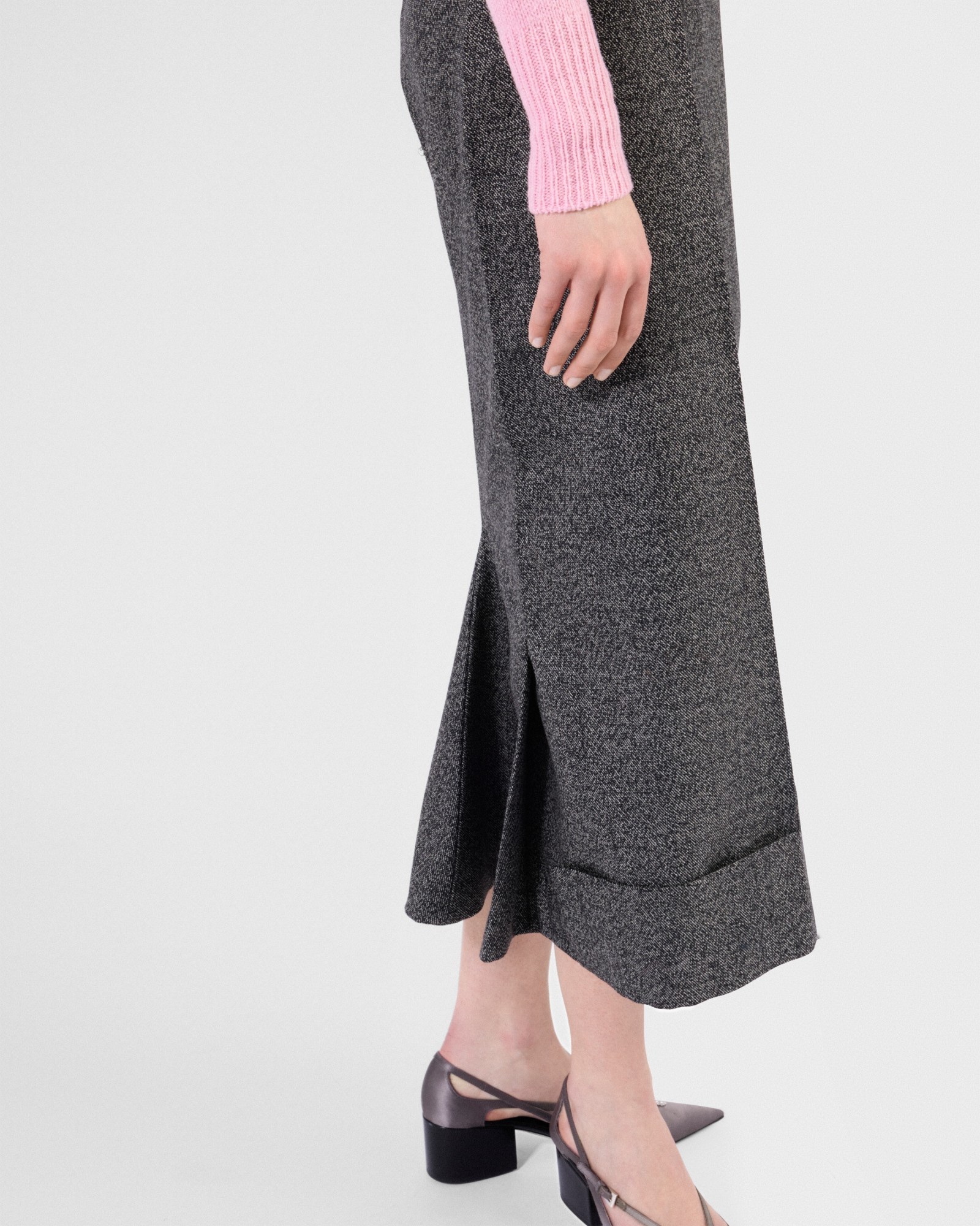 Prada Black/white Wool Weave Midi Skirt In Black
