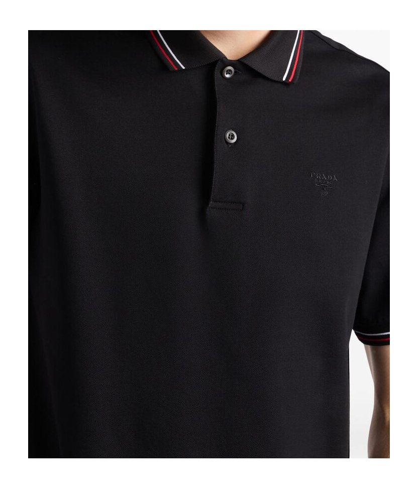 Prada Short-sleeved Piqué Polo Shirt In Black
