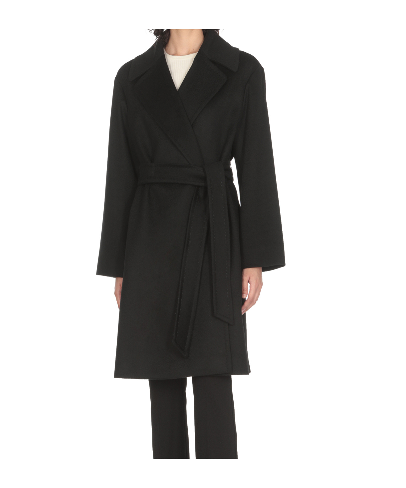Max Mara Totem Wrap Coat In Black