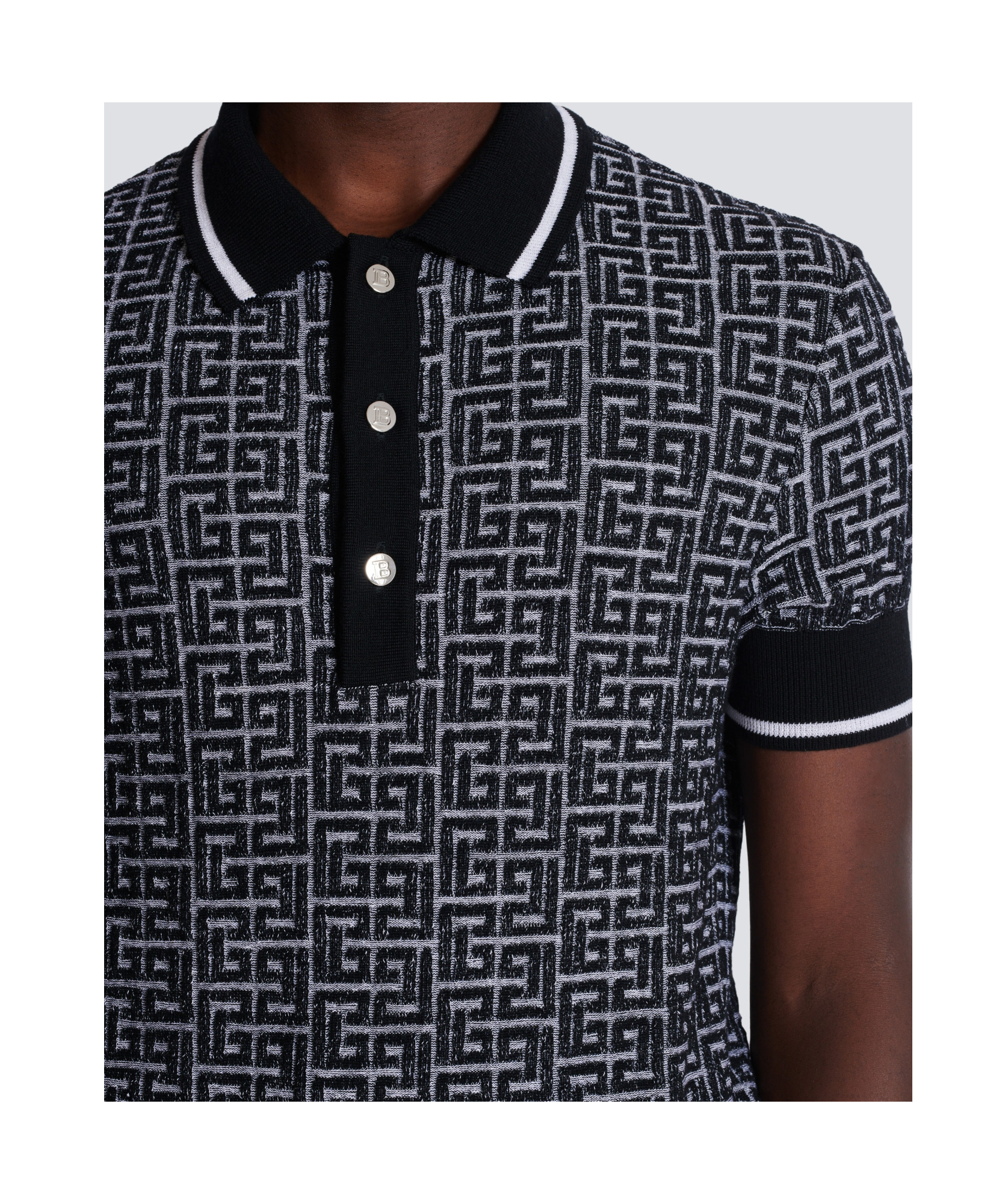 Shop Balmain Pb Labyrinth Knit Polo Shirt In Black