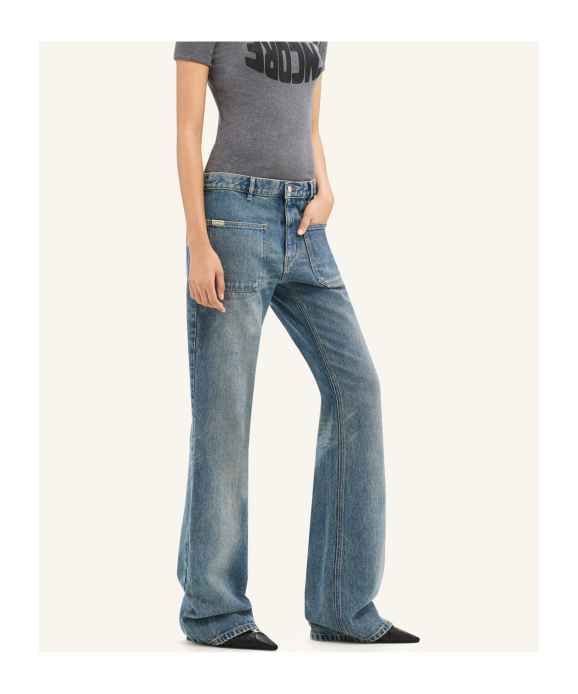 Courrèges 2-pocket Flared Jeans Pants In Gray