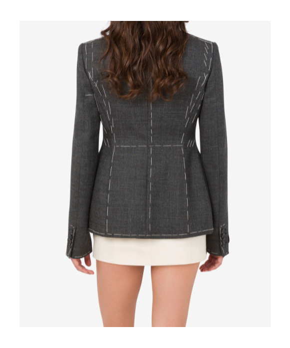 Moschino Notched Lapel Tailored Suit Jacket In Gray