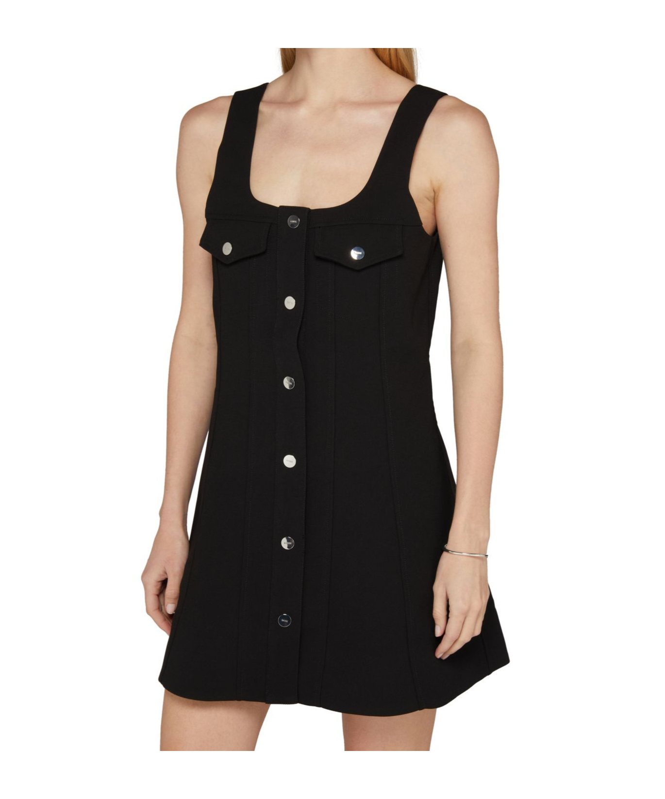 Ganni Snap Front Bonded Crepe Minidress In Black