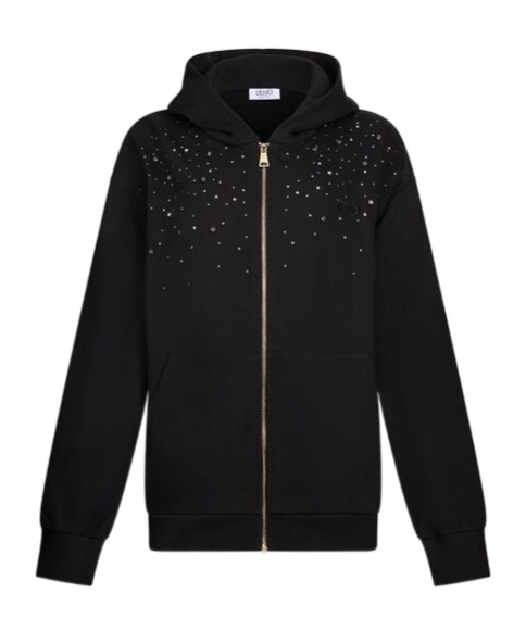 Liu •jo Crystal Embellished Hoodie In Black
