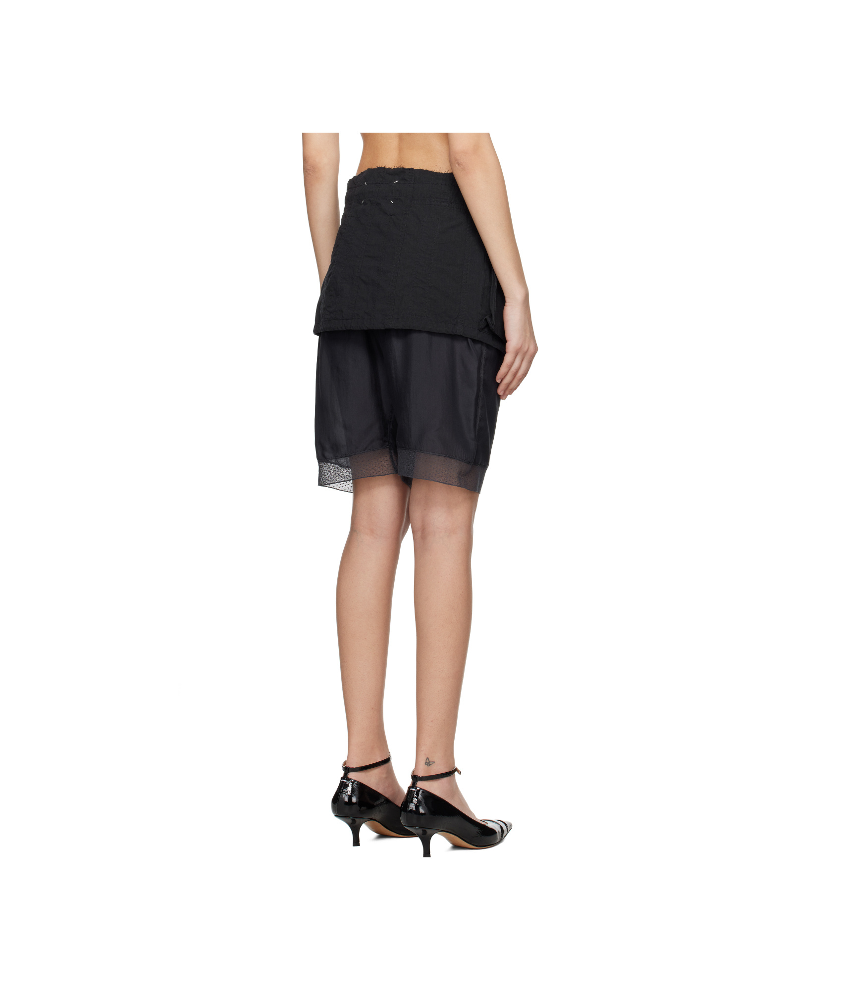 Maison Margiela Skirt-overlay Shorts In Black And Anthracite