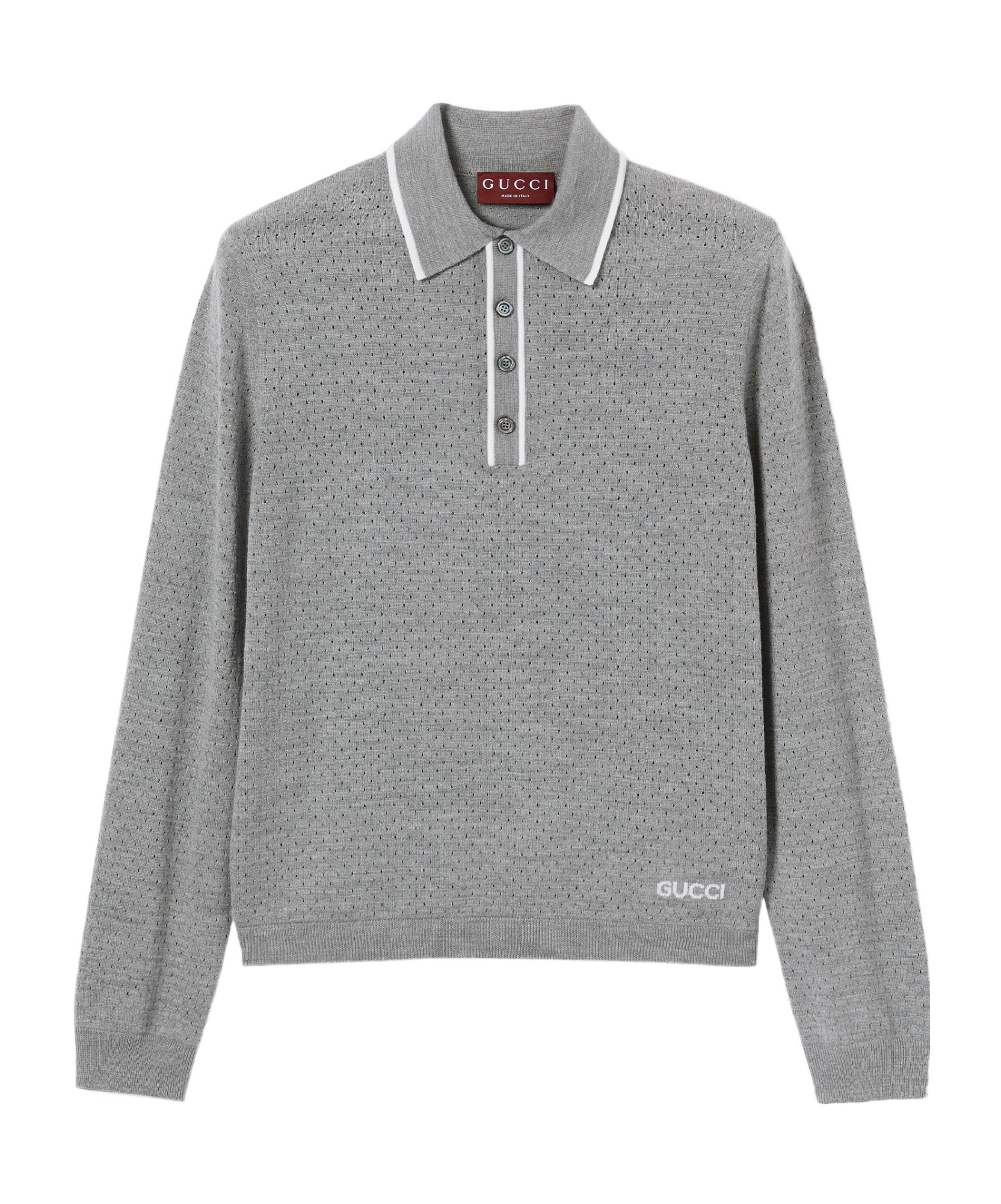 Gucci Wool Long Sleeves Polo Shirt In Gray