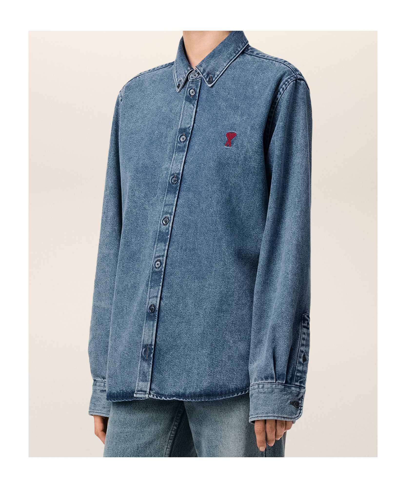 Ami Alexandre Mattiussi Long-sleeved Denim Shirt In Blue