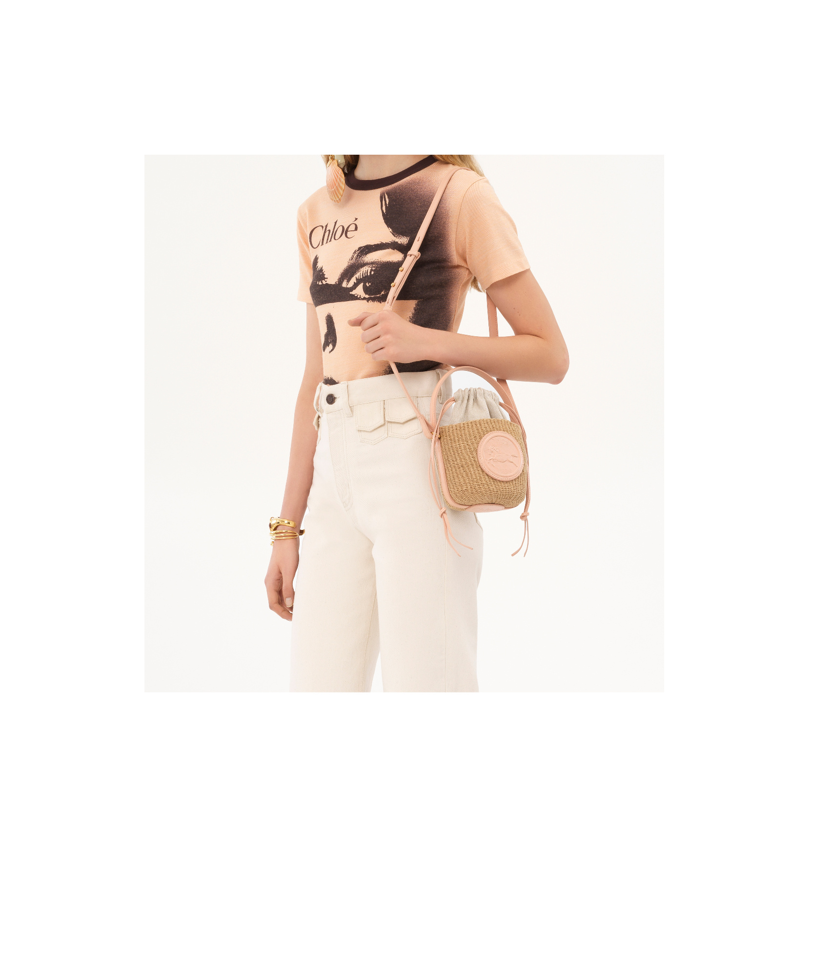 Chloé Pink Mini Horse Medal Basket Bag In Nude