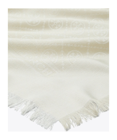 Tory Burch Jacquard Tassel Scarf In White