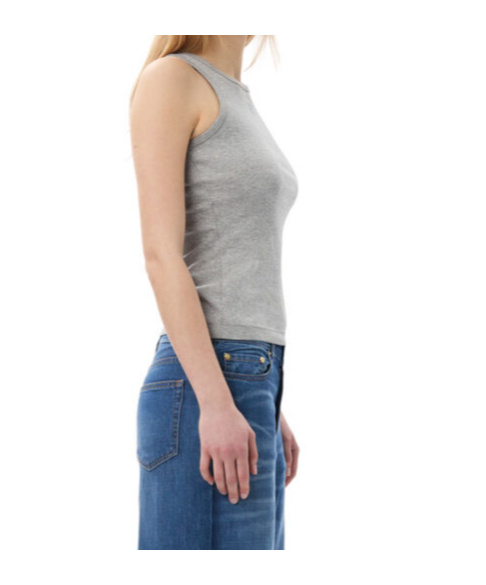 Ganni Grey Soft Cotton Rib Tank Top In Gray