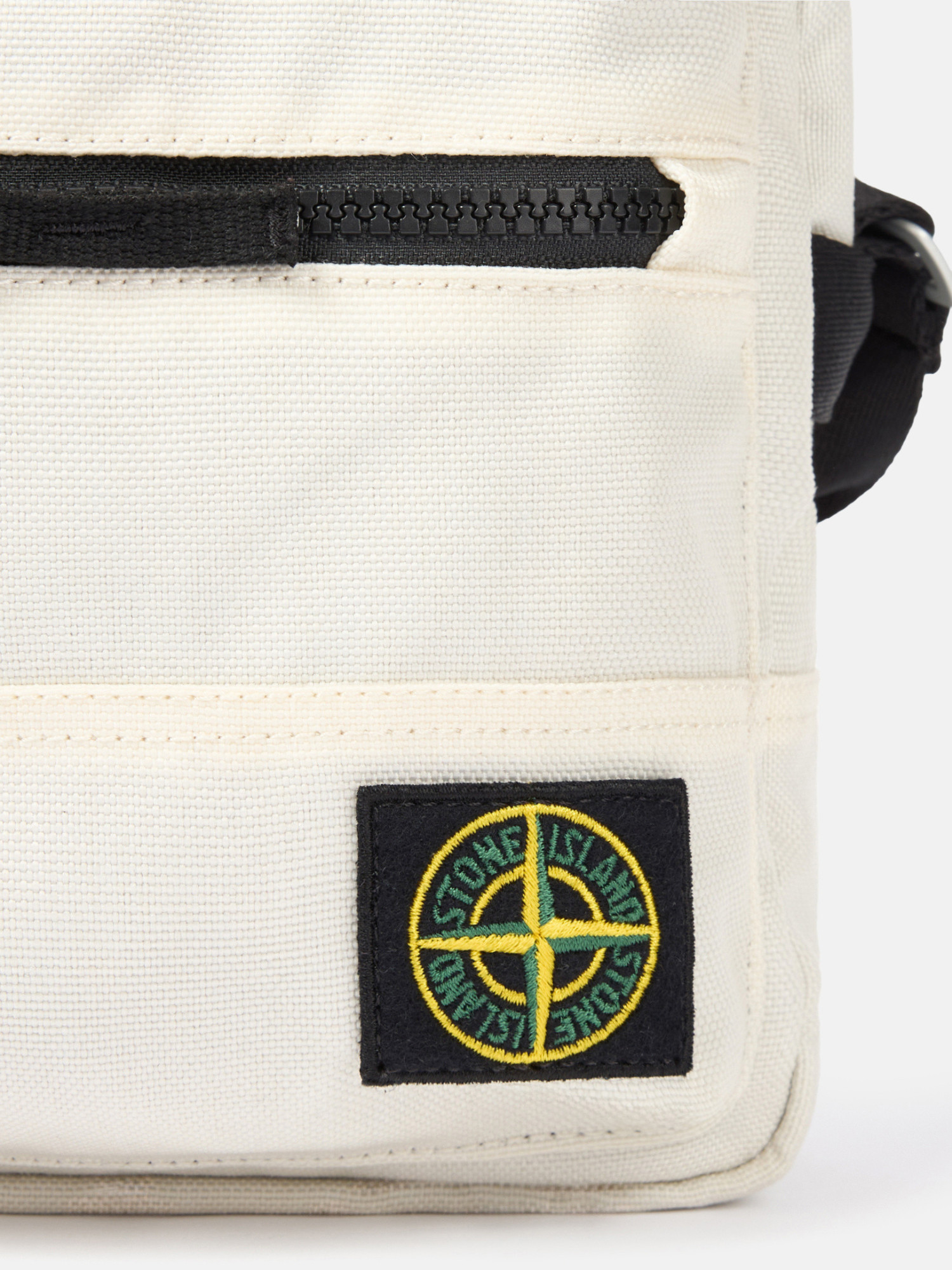 Stone Island Pouch Bag With Zip Compartments And Adjustable Strap In White