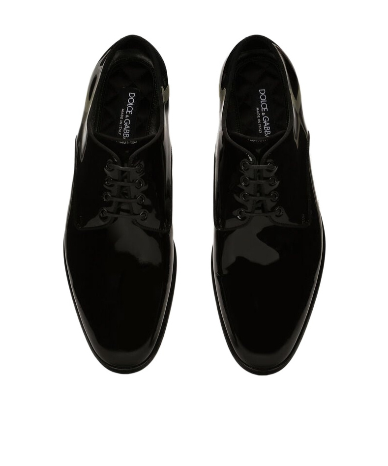 Dolce & Gabbana Black Leather Raffaello Lace-up Shoes In Black