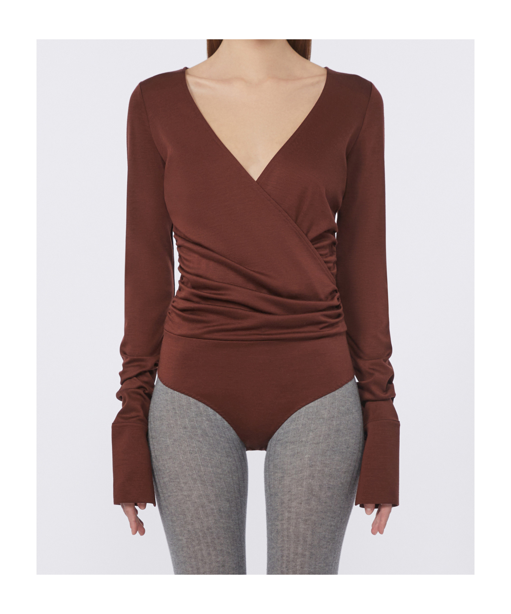 Max Mara Wool Jersey Bodysuit In Brown