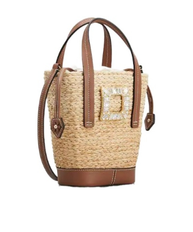 Roger Vivier Mini Shoulder Bag With Raffia Body In Brown