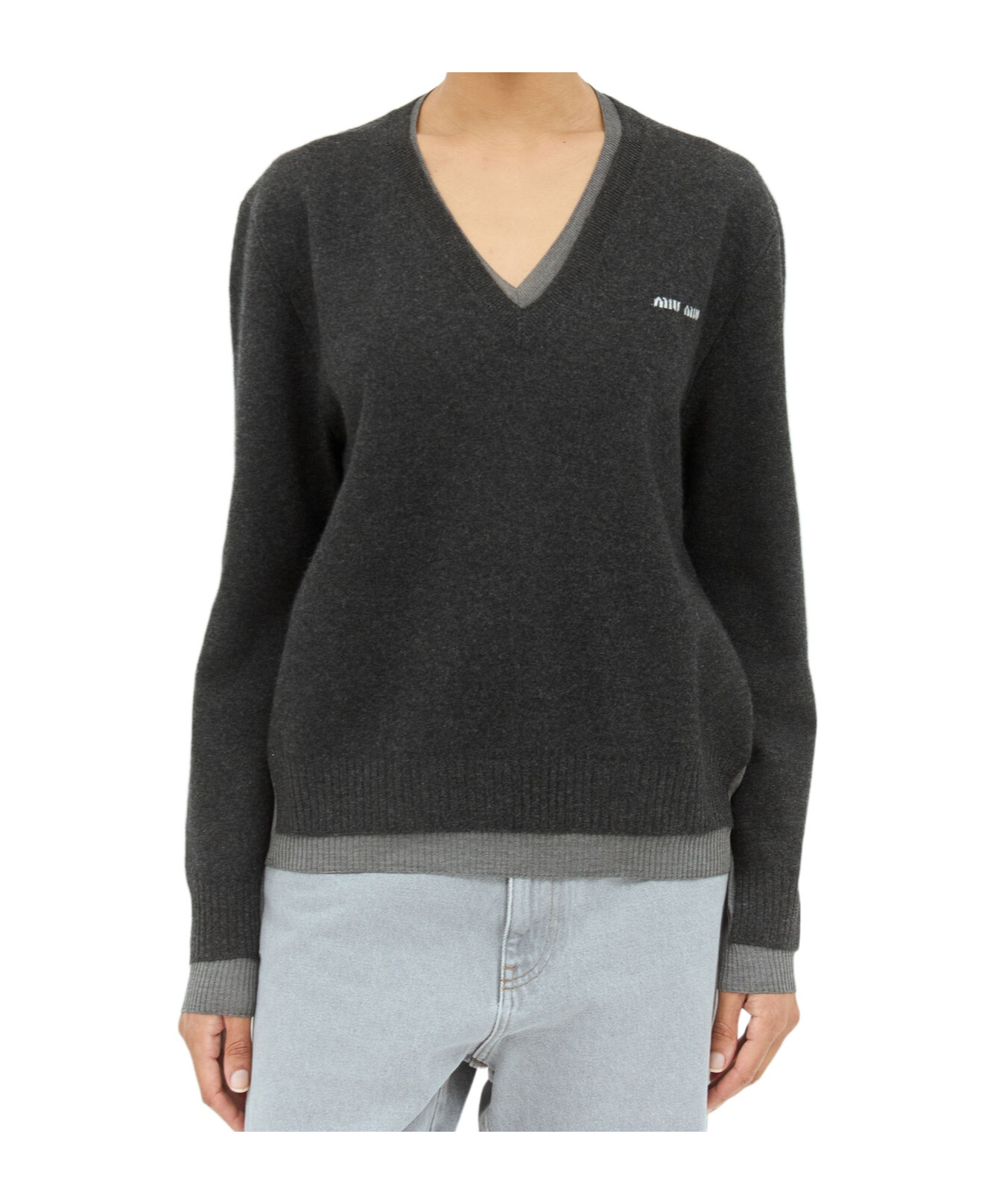 Miu Miu Women Logo Emboidery Sweater In Black