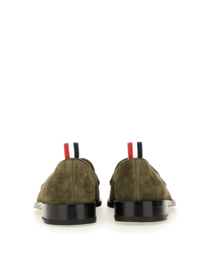 Thom Browne Suede Loafers With Rounded Toe And Tricolor Detail In Green