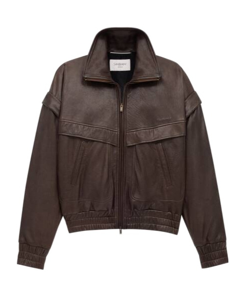 Saint Laurent Bomber Jacket In Bubbled Lambskin In Brown