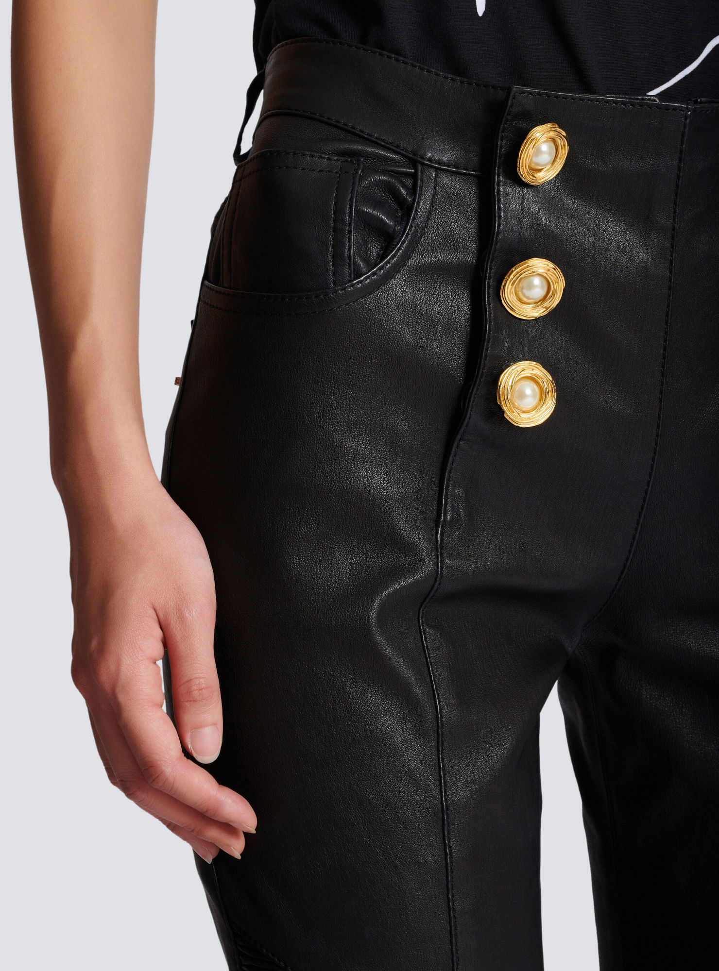 Balmain Lambskin Slim-fit Biker Trousers In Black